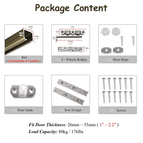 Heavy Duty Sliding Barn Door Hardware Track System With Silent Steel And Nylon Roller Wheels For Slick Smooth Glide components layout