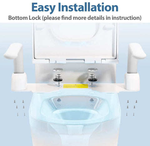 Heavy Duty Aluminum Toilet Safety Rails installation view showing bottom lock and support frame for stable use.