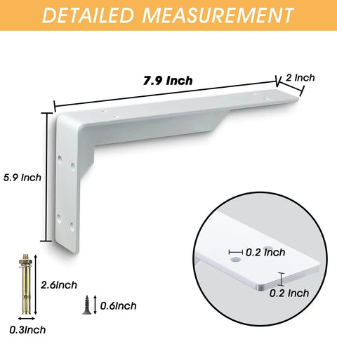 Detailed measurement of white shelf bracket with size annotations.