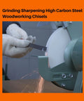 Grinding high carbon steel woodworking chisels with Top Shelf 8 Inch Bench Grinder Wheel With 80 Grit White Aluminum Oxide.