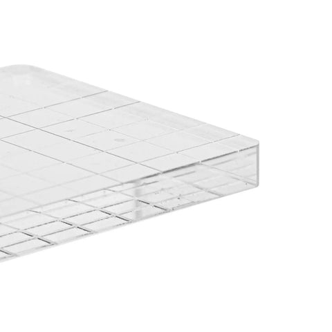 12 Piece Clear Acrylic Stamp Block Set With Assorted Sizes For Scrapbooking And Card Making, Transparent Mounting Blocks With Grid Lines For Precise Alignment, Must Have For Crafts Stamping Projects And DIY Cards. clear acrylic stamp block with grid lines, side view