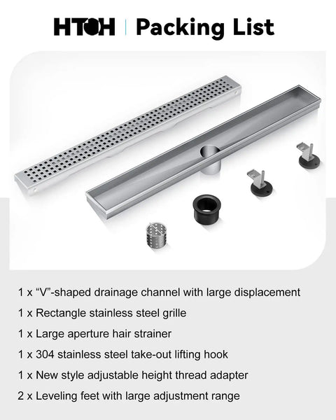 Linear Shower Drain 12 Inch With Brushed Nickel Finish 304 Stainless Steel Floor Drain Removable Grate and Accessories