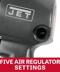 Close-up of the Half Inch Aluminum Impact Wrench with built-in regulator showing five air settings for durable heavy duty fastening