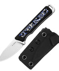 Whiskey Jack Fixed Blade Knife 2.06 Inch Drop Point AEB L Blade Steel with Kydex Sheath and ergonomic handle in black blue white