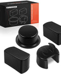 Tailgate Hinge Pivot Bushing Insert Kit For Ford F Series And Dodge Ram Trucks 4-piece set in black with packaging