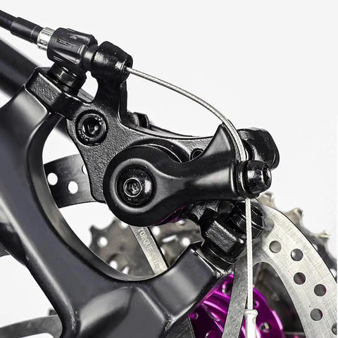 Close-up of All In One Bike Disc Brake Kit Front And Rear Calipers With Rotors 160mm and 180mm Options, cable attached