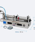 Heavy Duty Horizontal Pneumatic Liquid Filling Machine Automatic Single Head Bottle Filler Stainless Steel Build, 1020mm long.