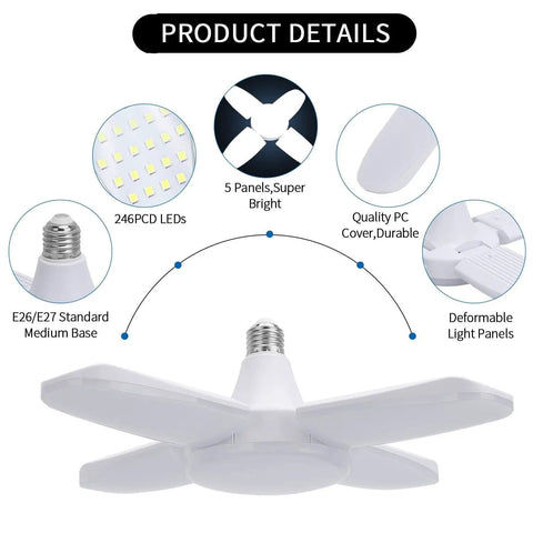 Four Pack LED Garage Lights Deformable Trilights Ceiling Fixture 60W Equivalent Four LED Bulbs Deliver 6000LM 6000K Daylight