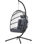 Comfy Hanging Egg Chair With Stand For Indoor Outdoor Use Wicker Patio Swing Chair With Cushions And Headrest Supports Up To 350 Pounds