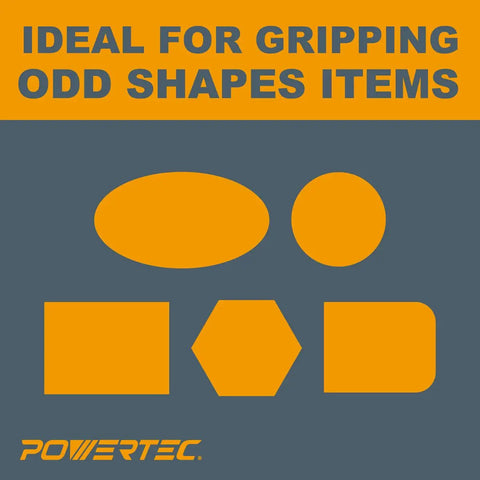 Image showing different geometric shapes with text 'Ideal for Gripping Odd Shapes Items' for Heavy Duty Strap Clamp.