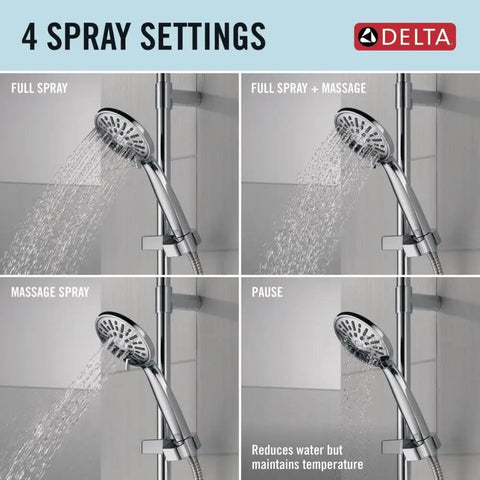 Solid Chrome Handheld Shower Head With Slide Bar Kit Featuring Intense Full Body Spray Four Massage Water Modes Detachable Hose For A Clean Next Level Bathroom Upgrade