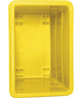 Top view of yellow Beefy 8 Bushel Plastic Bulk Box Cart With Steel Chassis Base 800 Lb Capacity non marring 3 inch casters