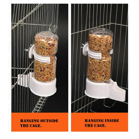 Hang Up This Gravity Fed Bird Water Feeder To Keep Your Feathered Pals Quenched On Autopilot With A Spill Proof Cage Mount Dispenser For Fresh Water Blue showing inside and outside cage placement.