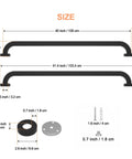 Image showing dimensions of Two Pack Matte Black Shower Grab Bar Set, 40 Inch Stainless Steel Bathroom Hand Rail with accessories.