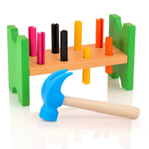 Wooden Hammer Toy Set For Kids Educational Hands On Pretend Play Tools Durable Safe Wood Kid Friendly Blue Color Great For Learning Building Party Games And DIY Fun, 6.5x3 in