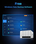 Beast Class Five Bay Diskless External Storage Enclosure With Real Hardware Raid Controls, shown with data backup software interface.