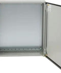 Open Outdoor Electrical Enclosure 24 By 24 By 8 Inches Built Tough NEMA 4 IP65 Weatherproof Steel Hinged Junction Box with Rain Hood