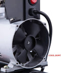 Close-up of cooling fan on oil-free mini airbrush compressor with 3L tank, for nail art, cake decorating, and more