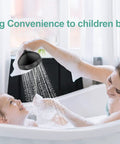 Single-Handle Shower Faucet Kit With Built-In Power Wash For Tub, Tile And Pets in use for child bath, matte black trim.