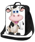 Ultimate Kickass Insulated Lunch Bag For Guys And Gals Featuring Hella Tough Leak Proof Peva Lining with cow design and adjustable strap.