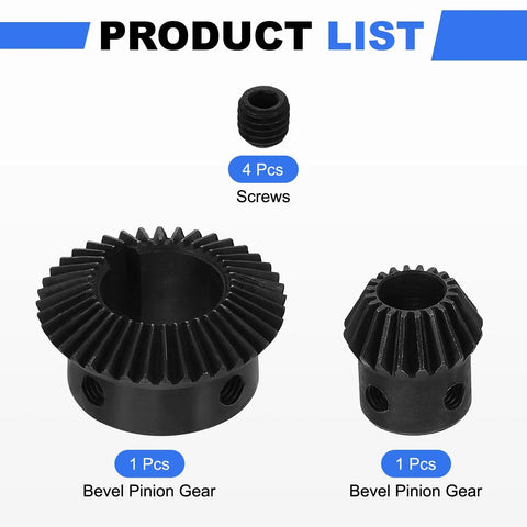 Tapered Bevel Gears Set Module 1 Ratio 1:2 With 20T And 40T Gears Hardened Steel Straight Bevel Gears For 90 Degree Steering Motor Applications