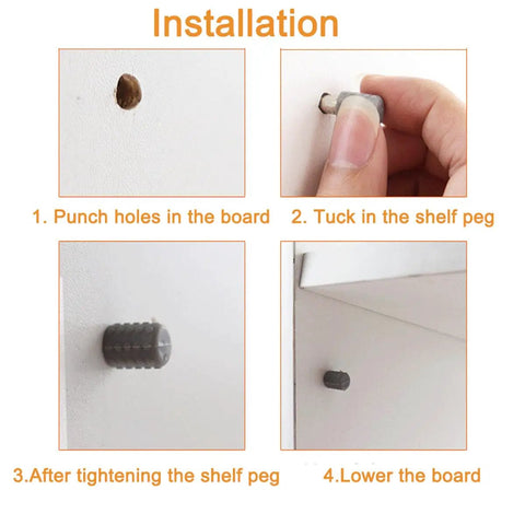 Installation steps for Heavy Duty 30 Pack Locking Cabinet Shelf Pins Deliver Dead Sure Hold And Zero Hang Ups On 6 Millimeter Holes.