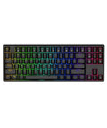 Eighty Seven Key Wired Mechanical Keyboard With RGB Led Backlight And Smooth Tactile Switches Built For Boss Level Typing And Heavy Session Gaming Featuring Full Anti Ghosting N Key Rollover Splashproof Frame Sweet Ride, top view with customizable RGB lighting.