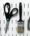 Standard Slotted Hook Pack For Pegboard And Slotted Tool Boards, tools hanging on pegboard with heavy duty metal hooks and black finish.