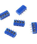 Close-up of blue ABS housing from Fifty Piece 5.08mm Pitch PCB Mount Screw Terminal Block Connector Kit with multiple pins shown.