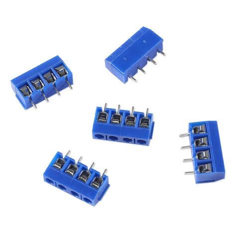 Close-up of blue ABS housing from Fifty Piece 5.08mm Pitch PCB Mount Screw Terminal Block Connector Kit with multiple pins shown.