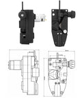 Wire Feeder For Soldering And MIG Welding DC 24V 10W Wire Feed Motor For 0.8 1.0mm Welding Wire, side view and schematics