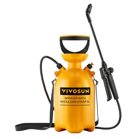 1.35 Gallon Pump Pressure Sprayer With Adjustable Shoulder Strap And Nozzle Safe Valve Rugged HDPE Build For Watering Fertilizing Cleaning And Garden Care