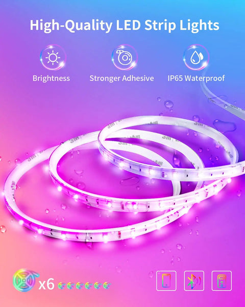 100ft RGB Outdoor LED Strip Lights With App Control Bluetooth Music Sync IP65 Waterproof Color Changing Rope Light