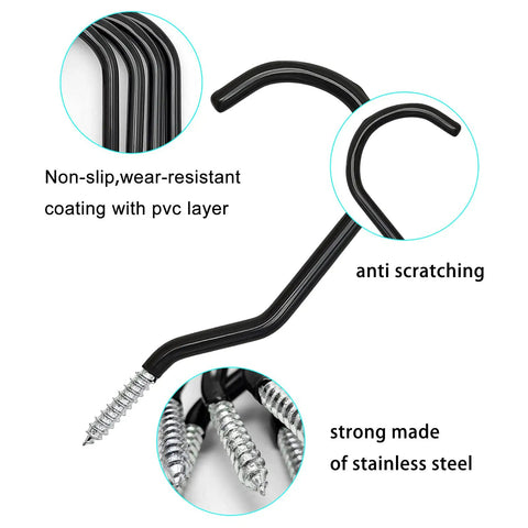 Heavy Duty Bike Storage Hooks 12 Pack Wall And Ceiling Mounted Bicycle Hooks close-up showing PVC coating and steel construction