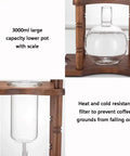 Badass Cold Brew Drip Tower Holds 25 Cups With Solid Wood Base, Slow Drip Ice Coffee Maker view showing 3000ml lower pot and filter.
