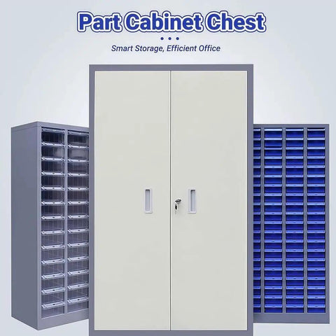 Heavy Duty Nuts And Bolts Organizer Cabinet With 52 Drawers Rock Solid Stainless Steel Tool Storage Rack For Garage Workshop includes external view of cabinets with drawers.