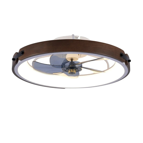 Neojoyoenix Light Fixture, 20" Ceiling Fans with Lights Kit (Led) and Remote Control, overhead view showing walnut finish and fan blades.