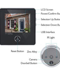 No-Nonsense Digital Door Peephole Viewer and Video Doorbell With 3MP Camera showing LCD screen and zinc alloy camera setup diagram.