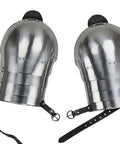 Rugged Medieval Pauldrons Shoulder Armor For Knights, Steel Armor For SCA And LARP, with leather straps, 14th-century style