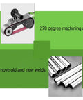 Heavy Duty Electric Tube Belt Sander For Industrial Pipe Grinding And Polishing, features 270-degree arc for weld removal.