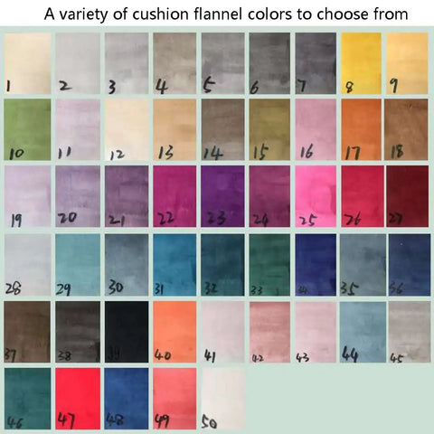 A variety of cushion flannel colors available, arranged in a grid, ideal for upholstery and home decor projects.