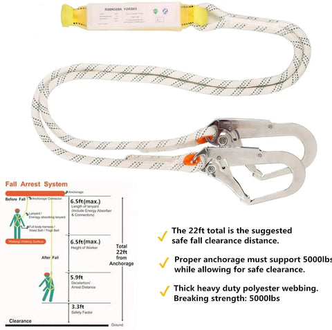 Fall Protection Safety Harness With Internal Shock Absorbing Lanyard And Hook, OSHA And ANSI Certified, heavy-duty polyester lanyard