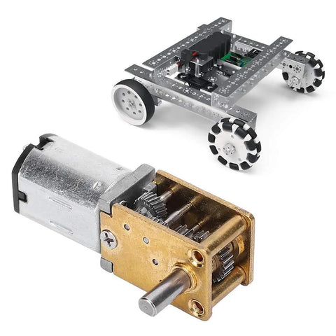 Beefy Torque 35RPM 6V DC Gear Motor With Worm Geared Reduction 1218GEN20 for robotics projects, shown with robotic frame