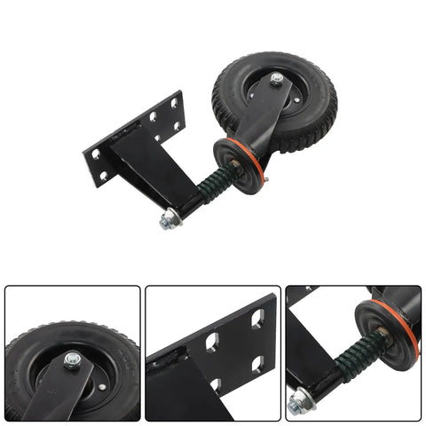 Heavy Duty 8 Inch Fence Gate Wheel Roller With Silent Rubber Tread And Bulletproof Steel Core Quick U Bolt Install Replacement Caster. Close-up view showing the bracket and wheel.