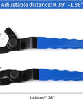 Hardcore Adjustable Pin Spanner Wrench For Angle Grinders With Rock Solid Handle And Sweat Free Disc Swap Kit Forged From Premium Chisel Tool Steel Measuring Seven Point Two Five Inches In Bold Blue, showing adjustable distance.