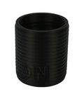 Side view of black ribbed vacuum tube hose coupler with counter-clockwise thread; OD 2.2 in, ID 2.0 in
