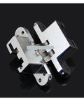 Top Shelf Heavy Duty Stainless Steel Hidden Cross Door Hinges Featuring Fully Invisible Concealed Folding Mechanism Crafted For Maximum Load Capacity And Easy No Sweat Install shown from top angle.