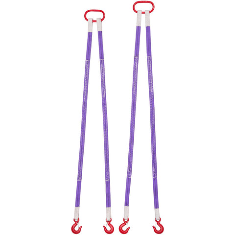 Two Pack Two Leg Lifting Slings With Hooks, 4400 Lb Capacity Heavy Duty Polyester Rigging Straps, 5 Ft Bridle Slings