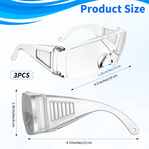 Shop Grade 3 Pack Clear Safety Glasses Heavy Duty Wraparound Protective Eyewear dimension illustration showing sizes and design details.