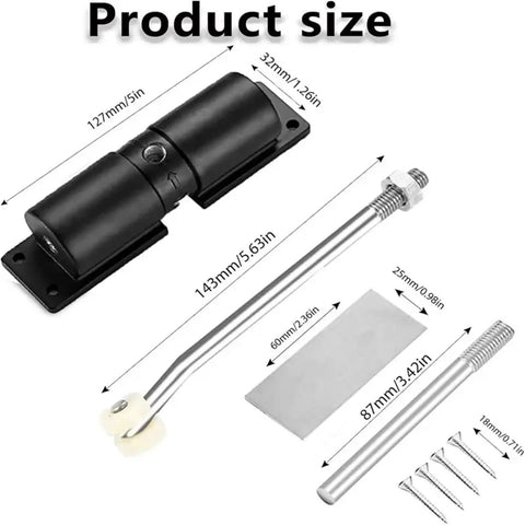 Built Tough Adjustable Zinc Alloy Door Closer, 30 Kg Capacity, Automatic Spring Closure, Black Hinge Mechanism shown in parts